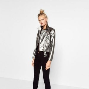 Zara faux leather silver moto jacket